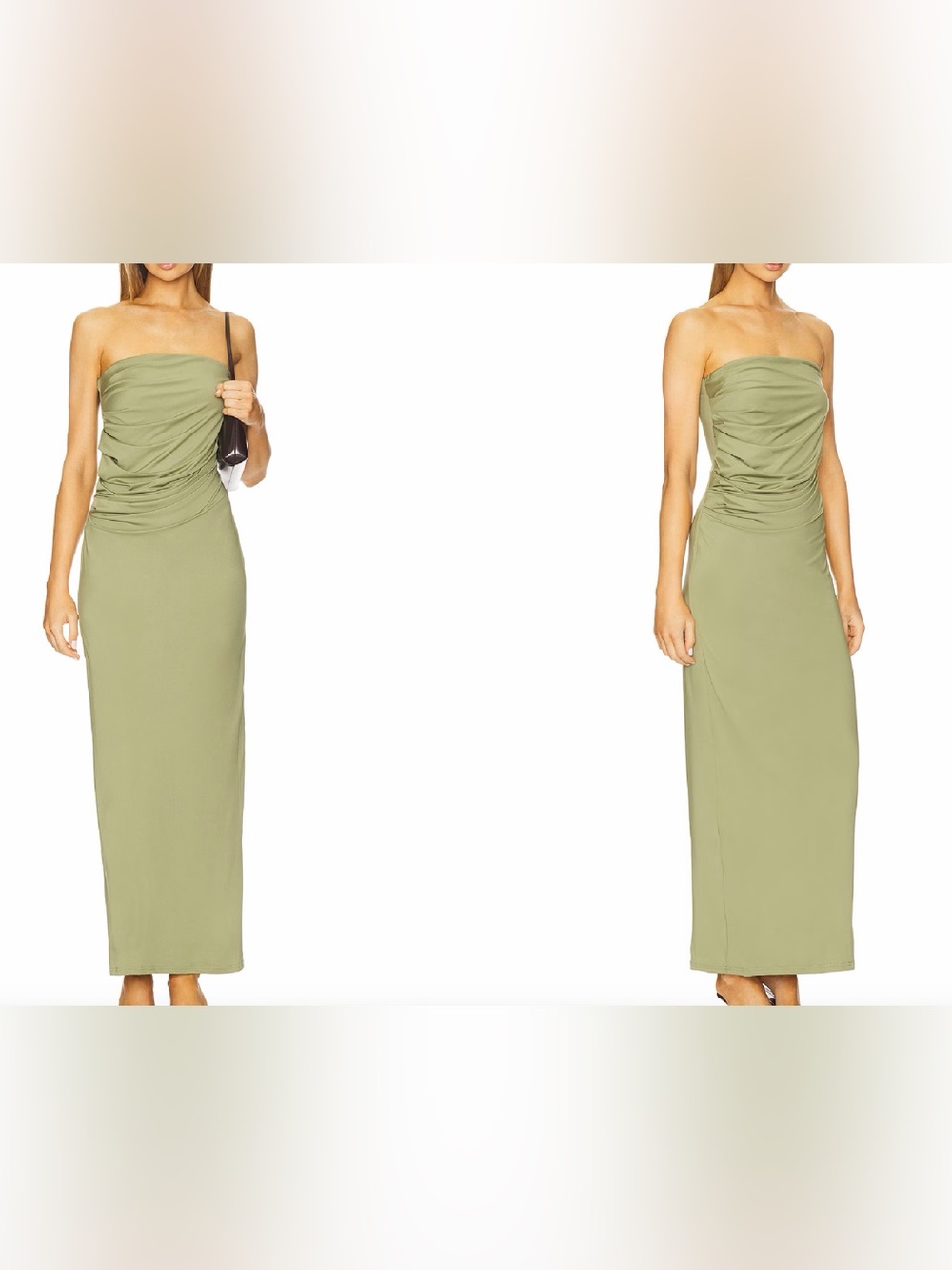 Strapless Ruched Bodice Maxi Dress in Olive